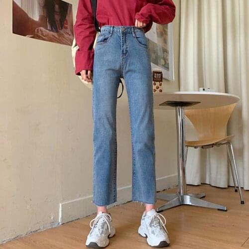 Woman Jeans Pants High Waist Straight Pants Women Denim Loose Short Man Burr Cropped Trousers Pantalones Vaqueros Mujer
