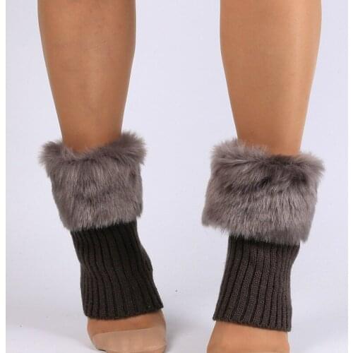 Womens Knitted Boot Cuffs Fur Knit Warm Leg Warmers Boot Socks Legs Warmers Shoes Set