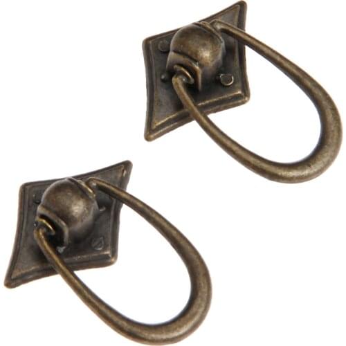2sets Ring Handle Antique Bronze Pull 30x40mm w/screw Drawer Door Cabinet Vintage Jewelry Chest Kitchen Bathroom Bedroom Decora