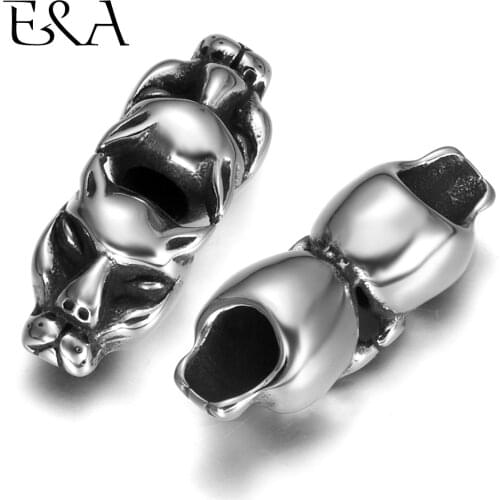 2pieces Double Leopard Head Slide Charms for Bracelet Jewelry Making Stainless Steel Beads Blacken Accessories Fit 6mm Rope