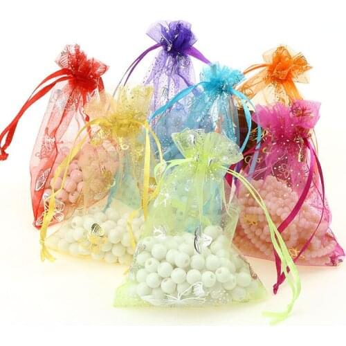 2000pcs 7cmx9cm Butterfly Hot stamping drawstring pouch wedding birthday gift bag Organza drawstring jewelry packaging bags