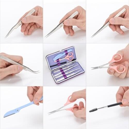 Professional False Eyelash Extension Tool Kits Sets Full Cosmetic Eyelash Tools Tweezerss /Scissors/Eyebrow Makeup Tools 7 pcs