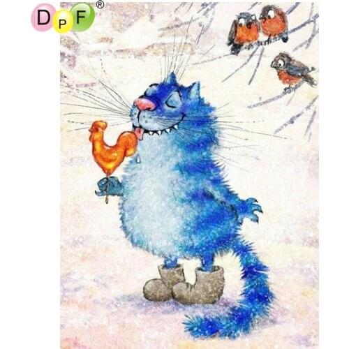 DPF DIY Blue cat to eat chicken 5D home decor diamond embroidery crafts diamond mosaic full square diamond painting cross stitch