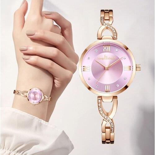 New Reloj Mujer Bracelet Wristwatch Female Casual Simple Waterproof Rose Gold Women Quartz Watches Pink Dial Montre Dropshipping