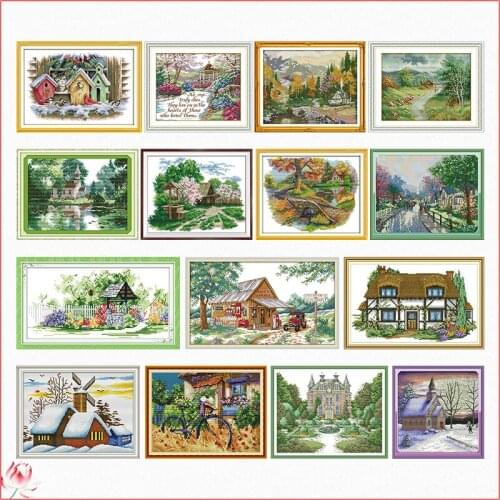 Cabin Scenery Cross Stitch Kit DIY Pattern Embroidery Kit 11CT 14CT Needlework Sets Sewing Kit Home Decoration Painting Crafts