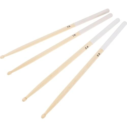 1 Pair 5A / 7A Maple Drumsticks Wood Drum Sticks with Durable Non-slip Rubber Handle Cover