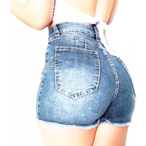 Women Plus Size Sexy High Waist Stretch Bodycon Denim Jeans Shorts