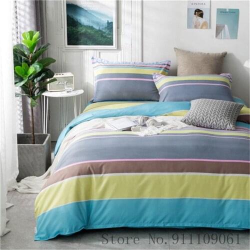 Home Textile Duvet Cover Pillowcase Bed Sheet King Twin Size Bedding Linen Set Colorful Stripe Children and Adult Bedclothes