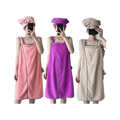 Home Textile Towel Women Robes Bath Wearable Towel Dress Set Coral Fleece Bath Skirt Absorbent Soft Towels Shower Cap Set