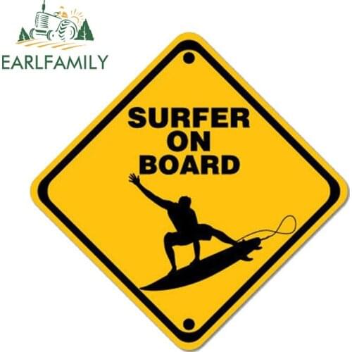 EARLFAMILY 13cm x 13cm for Surfer On Board Funny Car Stickers Waterproof Car Assessoires Decal RV Laptop Windshield Sticker