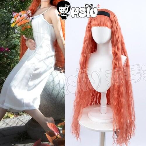 Furiru cosplay wig skirt clothing Anime Wonder Egg Priority 「HSIU 」Fiber synthetic wig Warm orange Long curly hair+Free headband