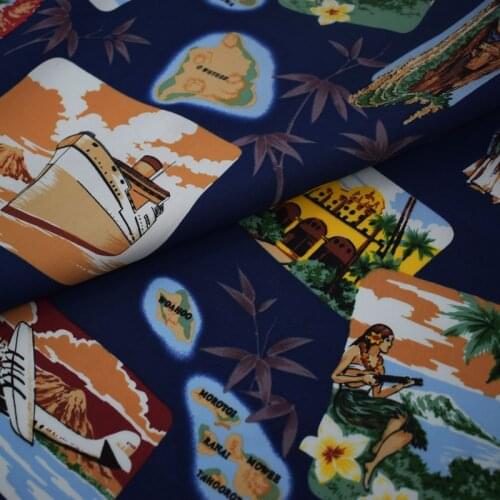 Hawaii Style purplish blue pure coton fabric cotton for dress tissu au metre bazin riche getzner telas por metro tissus tecido