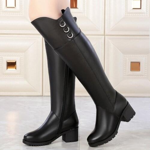 Giyu 2020 autumn and winter Genuine Leather Long cowhide boots Large size Thick heel wool Womens boots