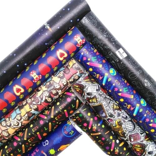 Glitterwishcome Back to School Pens Globe Apple Printed Synthetic Leather Faux Fabric Sheets Felt Backing 21X29CM GM2092A