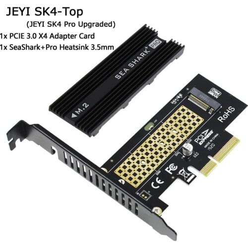 JEYI SK4 Plus M.2 for NVMe SSD to PCIE 3.0 X4 Adapter Card M Key for 2230-2280 SSD PCI-e X8 X16 Heatsink Cooling SeaShark