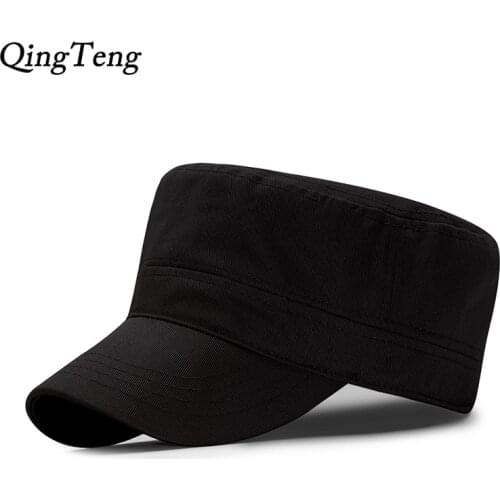 2018 New Spring Simple Solid Cotton Flat Top Caps Hat Men Women Adjustable Hunting Army Caps Hat