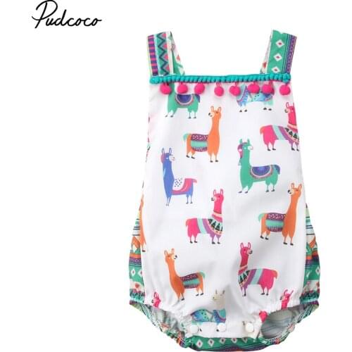 Pudcoco Newborn Toddler Baby Boy Cotton Alpaca Printed Bodysuit Jumpsuit Sleeveless Kids Clothes Outfits 0-24m