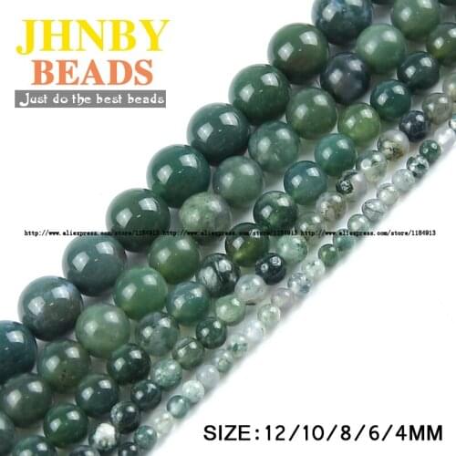 JHNBY Green Moss carnelian spacer charm bead 4/6/8/10/12MM Natural Stone Round Loose beads ball for Jewelry bracelets making DIY