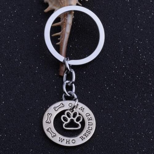 Who Rescued Who Pendants Keychains Pets Lovers Gifts Paws Prints Charms Key Ring Chain Dog Bones Jewelry Animals Rescue Presents