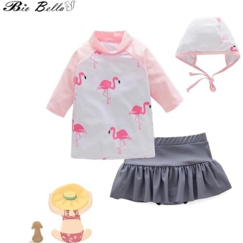 Baby Girl Children Swimming Bathing Swimwear Casual Flamingo Conjoined Close-fitting Swimsuit Princess Kids Baby Clothing Suit