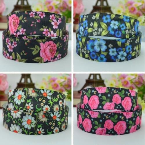 10 Yards 22mm 7/8" Pretty Flowers Girls Printed grosgrain ribbon hair bow Headwear DIY hair accessories retail