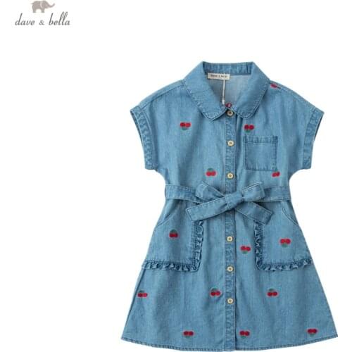 DKY17996 dave bella summer girls 5Y-13Y fashion cartoon print draped dress children sweet dress kids infant lolita clothes