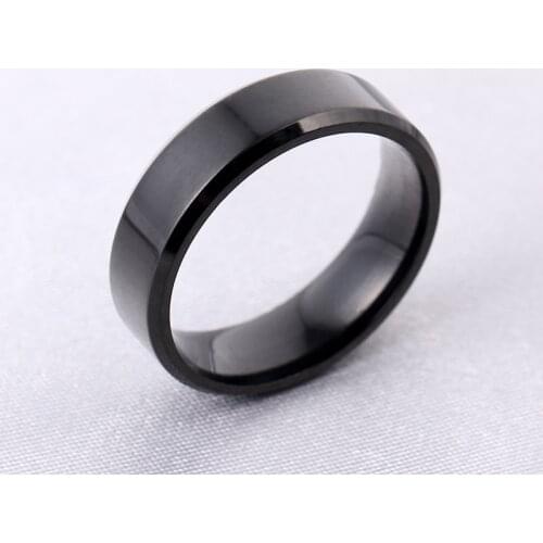 MANGOSKY 6mm Bright Polish Black Color Titanium Ring For Men and Women