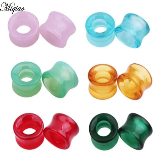 Miqiao 2 Pcs Body Piercing Jewelry Stone Ear Expander Hollow Double Flared Ear Expander Men and Women Plugs and Tunnels