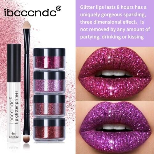 Glitter Lip Gloss Set Cool Color Lipstick Lip Gloss Powder Long-Lasting Non-Sticky Personality Lip Glitter Pigment Powder Makeup