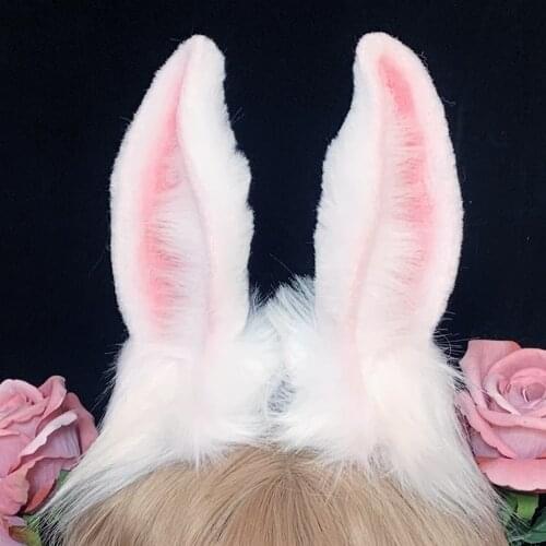 New White Bunny Rabbit Ears Hair Hoop Tail Set Hand Made Work For KC Cosplay Party Game Costume Accessories Custom Made