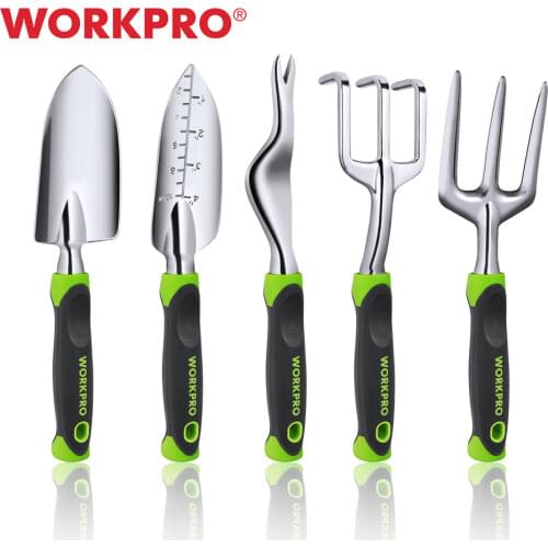WORKPRO 5 PC Garden Tool Set Cast Aluminum Outdoor Gardening Work Hand Tools Kit for Men and Women Including Trowel