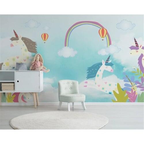 Beibehang papel de parede custom modern fashion wallpaper nordic hand painted sky unicorn background wallpaper home decoration