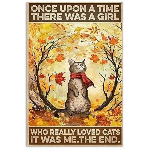 Tin Sign Cat Once Upon A Time Poster Street Garage Family Cafe Bar Farm Bathroom Door Wall Decoration Retro Plaque 8x12 Inch