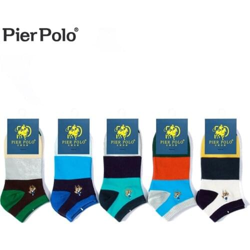 PIER POLO Brand Men Socks 5Pairs/lot Fashion Cotton Summer Socks Short Embroidery Ankle Socks For Men Factory Outlet