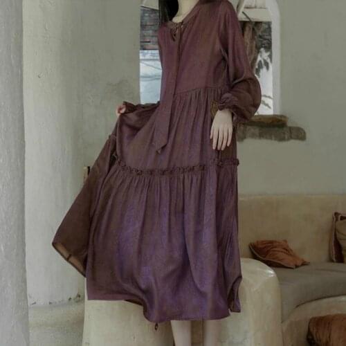 Spring/Autumn Mori Girl Style Puff Sleeve Bowknot Dress French Court Retro Girl Lolita Dress Mid-length Slim Women Dress