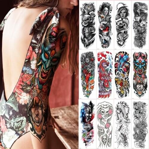 Fake Temporary Tattoo Long Sleeve Designs Body Arm Stockings Tatoo for Men Women Girl Tattoos Oversleeve Sexy Tattoo Waterproof