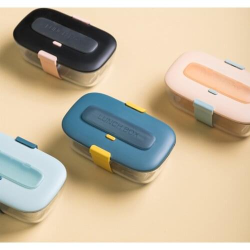 Portable Glass Container Lunch Box Microwave Oven Heatable Container Separated Plate Crisper Sealed Tableware with Lid