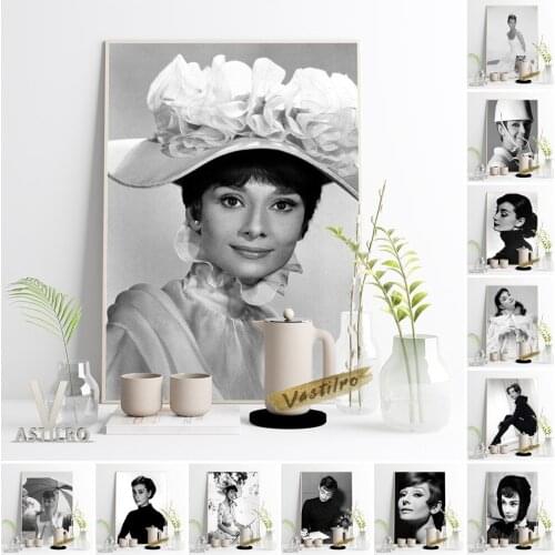 Audrey Hepburn Star Portrait Print Poster Elegant Actress Fashion Magazine Fans Collect Gift Black White Photograph Home Decor