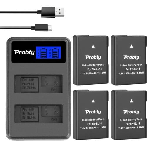 Probty 7.4V 1400mAh EN-EL14 EN EL14 EN-EL14a Battery + LCD Dual Charger for Nikon P7800,P7100,D3400,D5500,D5300,D5200,D3200