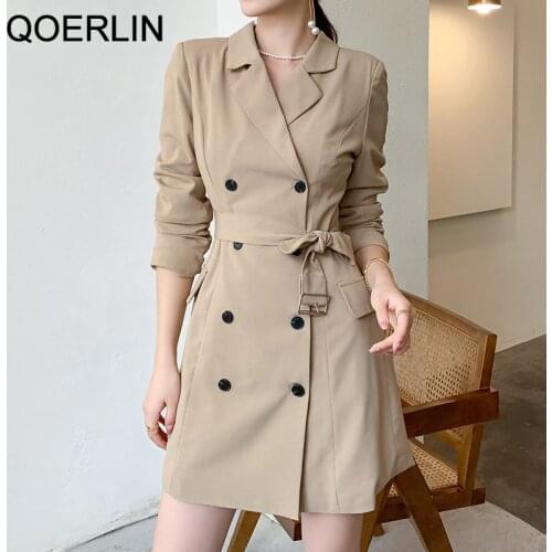 QoerliN Elegant Women Notched Sexy Bodycon Blazer Mini Dress With Sashes 2020 Office Ladies Long Sleeve Party White Wrap Dress