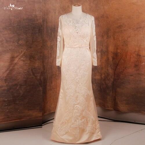 RSW1125 Champagne Lace Mother Of The Bride Dresses Mermaid Dress With Long Sleeve