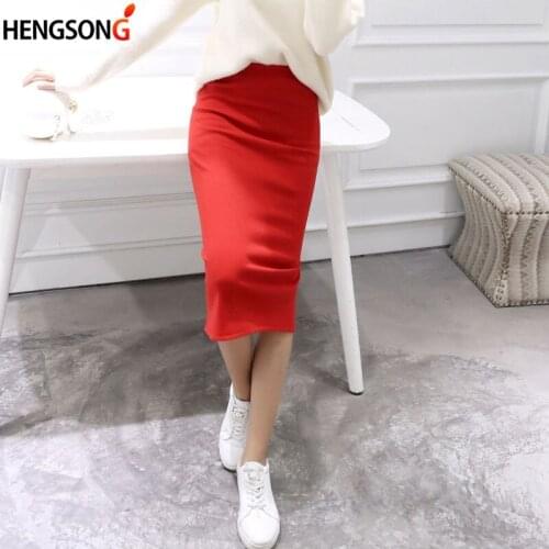 Autumn Winter Bodycon Skirt Women Stretchable Slim Saias Pencil Skirts For Women Female Fashion Soft Knitted Skirt