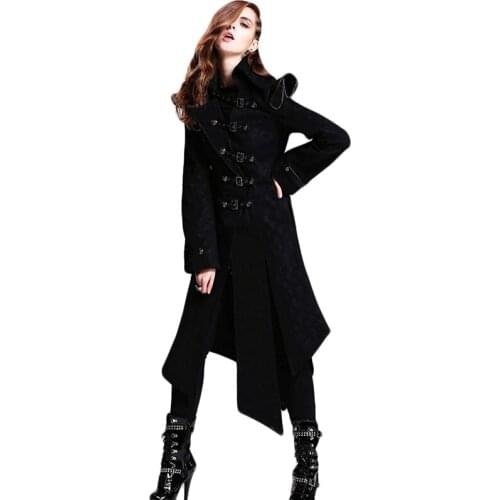 Steampunk Gothic Winter Women Black Coat Jacket Female Long Sleeve Windbreakers Gothic Handsome Pattern Jackets