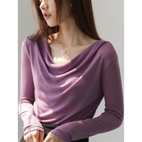 Women Fashion Spring Long Sleeve T-shirt Casual Shirt Pleated collarr slim office shirt, plus size Autunm shirts tops M-7XL