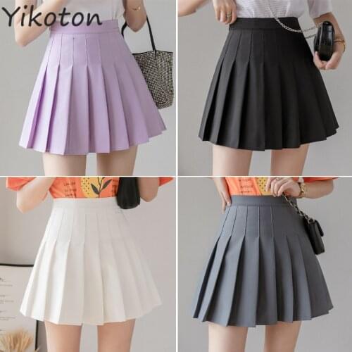 Women High Waist Pleated Skirt Y2k Summer Autumn Solid Casual Kawaii A-line Plaid Skirts Japanese School Uniform Mini Skirts