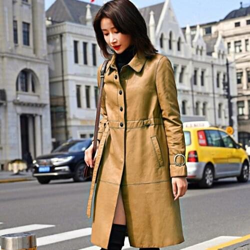 Spring Elegant Natural Genuine Leather Windbreaker Jacket Women Streetwear 100% Sheepskin Coat Female Vintage Leather Coats 1815