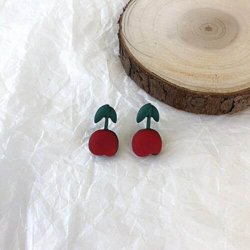 TIMEONLY Sweet Red Color Enamel Cherry Stud Earrings for Women Ladies Japan Fashion Earring Party Gifts Accessories Statement