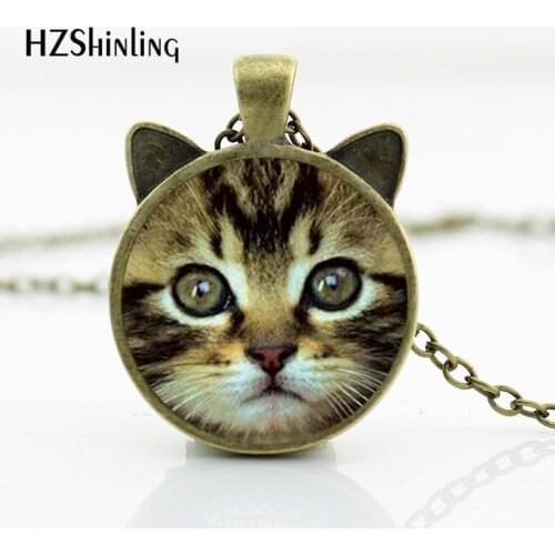 CN-00717 2017 New Cat Face Necklace Cute Cat Pendant Lovely Cat Jewelry Glass Dome Pendant Necklace HZ2
