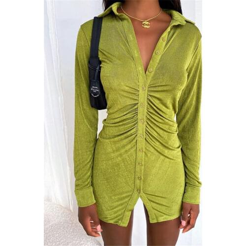 Tossy 2021 Spring Shirt Dress With Ruched Sexy Turn-Down Collar Long sleeve Mini Dress Casual Streetwear Female Designer Dresses