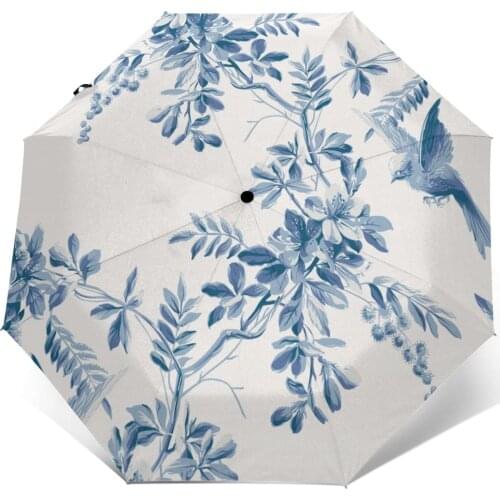 Automatic Umbrella Rain Women Three-folding Umbrella Vintage Birds On The Blooming Cherry Blossom Windproof Waterproof parasol